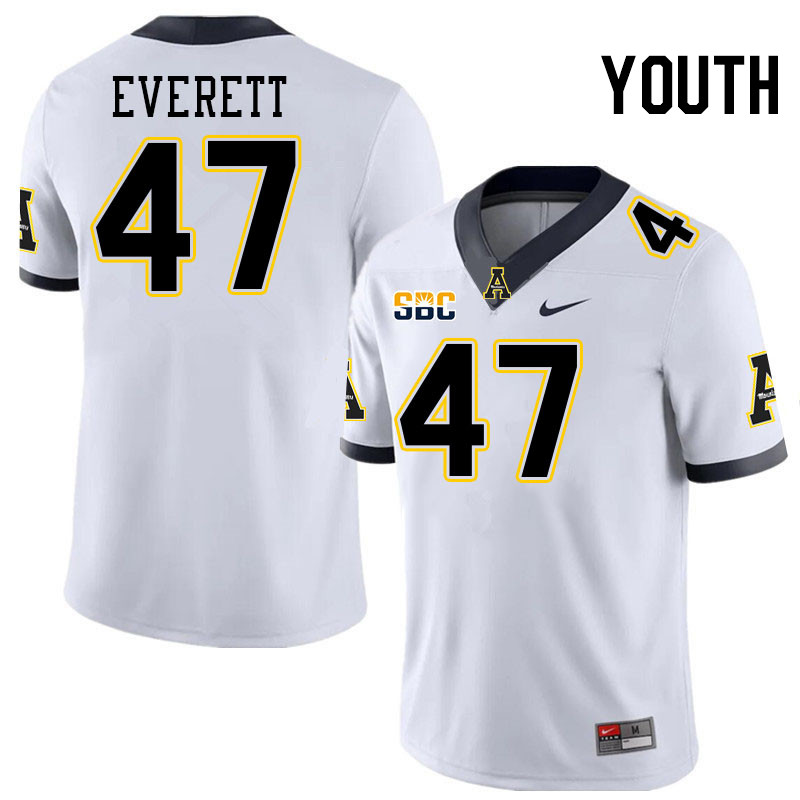 Youth #47 Carter Everett Appalachian State Mountaineers College Football Jerseys Stitched-White